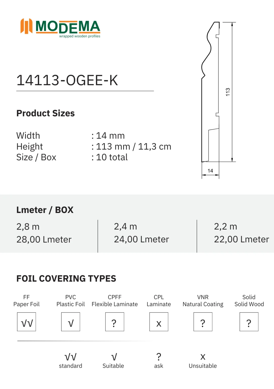 14113-OGEE-K, technical drawing sheet