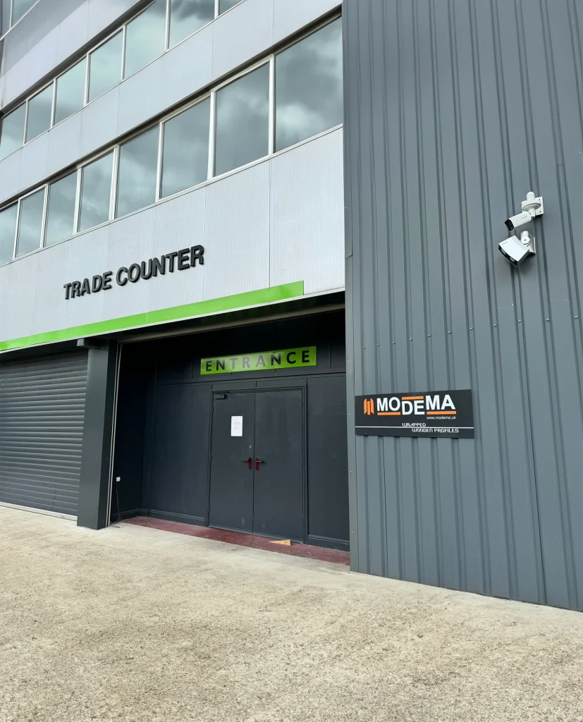 Modema UK trade counter entrance at Altham Business Park, Accrington