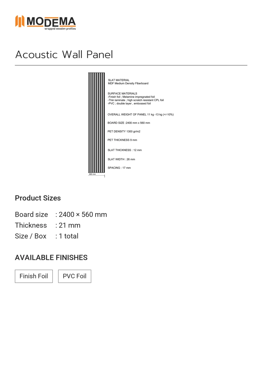 Acoustic Wall Panel, technical drawing sheet