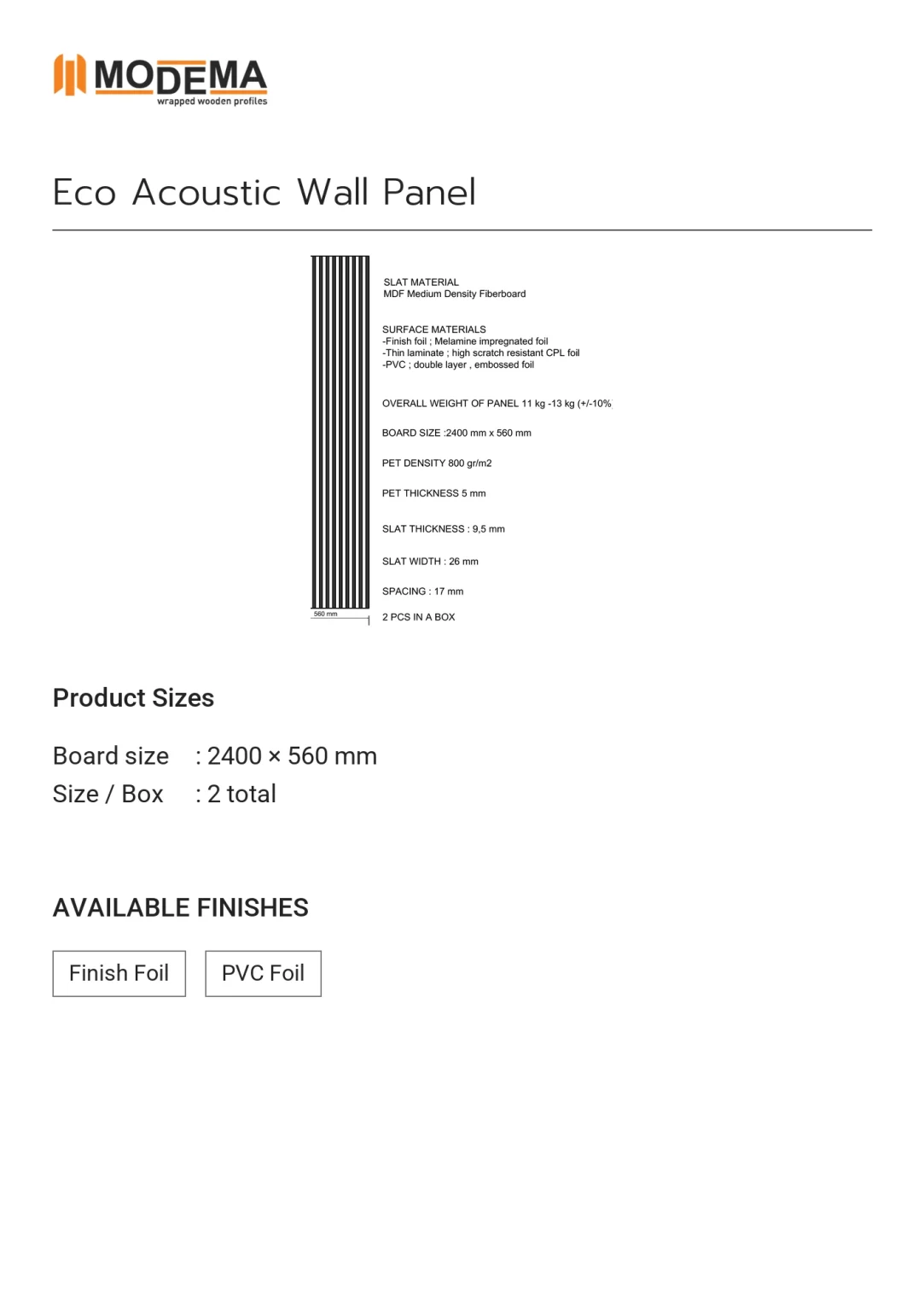 Eco Acoustic Wall Panel, technical drawing sheet