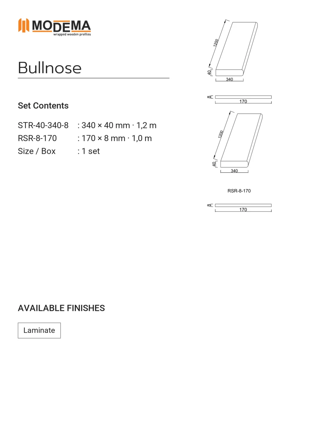 Bullnose, technical drawing sheet