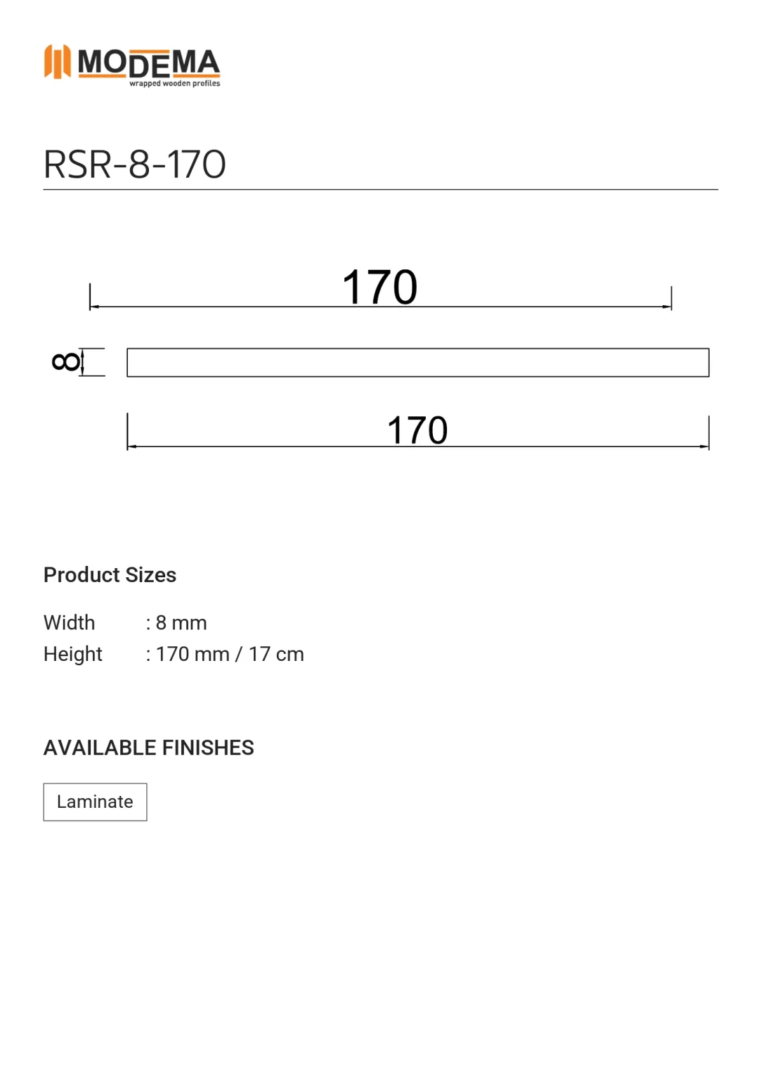 Riser Profile RSR-8-170, technical drawing sheet