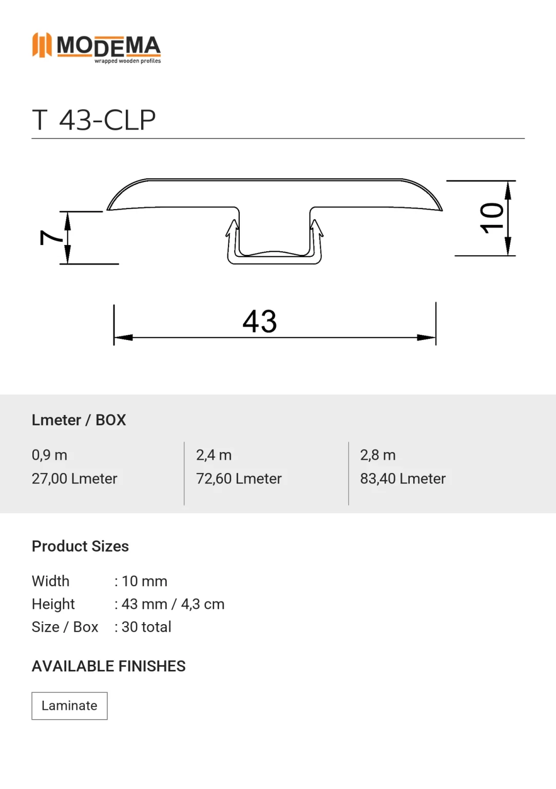 Transition Profile T 43-CLP, technical drawing sheet