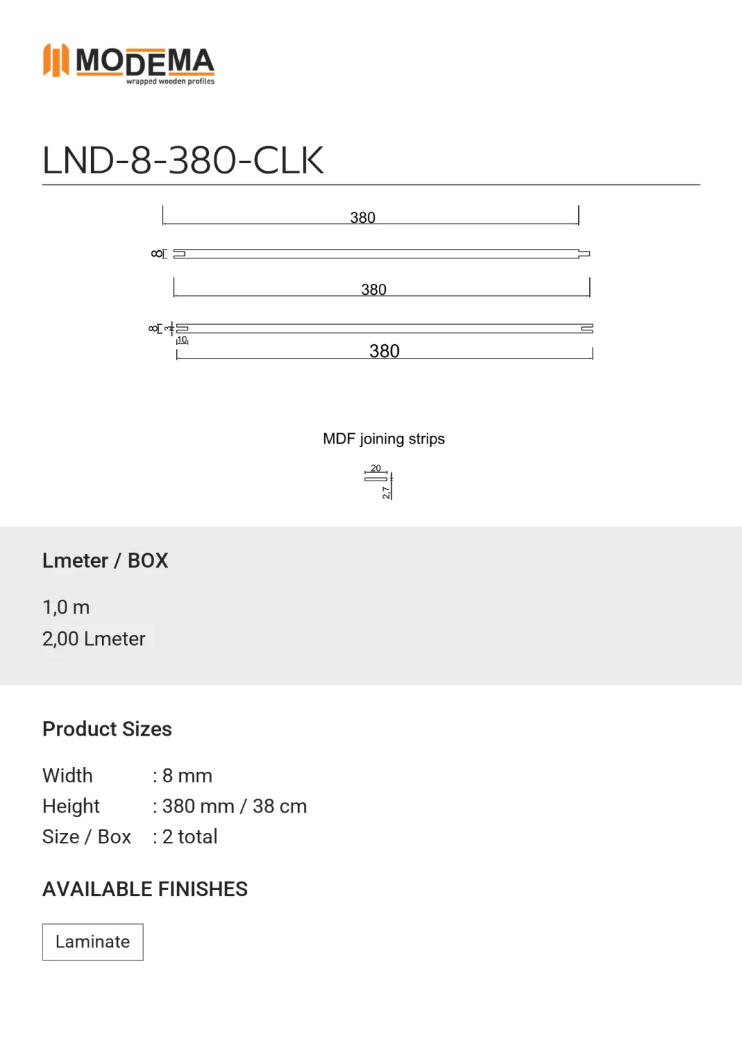 Wide Landing Board LND-8-380-CLK, technical drawing sheet